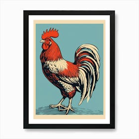 Vintage Bird Linocut Rooster 4 Art Print
