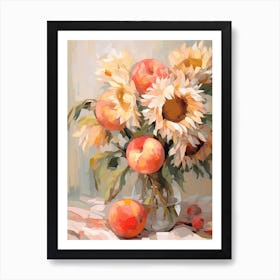 Sunflower Flower And Peaches Still Life Painting 1 Dreamy Art Print