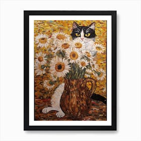 Daisies With A Cat 1 Art Nouveau Klimt Style Art Print