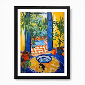 Painting Of A Cat In Jardin Majorelle, Morocco In The Style Of Matisse 04 Art Print