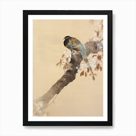 Pheasant on cherry blossom branch Art Print
