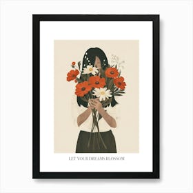 Let Your Dreams Blossom Poster Spring Girl With Red Flowers 4 Art Print