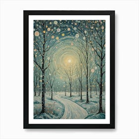 Snowy Forest Lights no1 Art Print