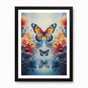 Butterfly And Flowers 7 Art Print