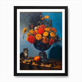 Chrysanthemums With A Cat 3 Dali Surrealism Style Poster