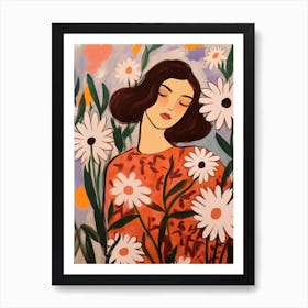Woman With Autumnal Flowers Daisy Art Print