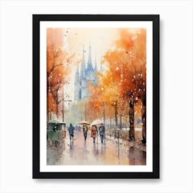 Milan Italy In Autumn Fall, Watercolour 1 Art Print