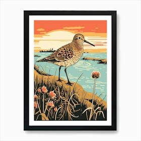 Vintage Bird Linocut Dunlin 5 Art Print