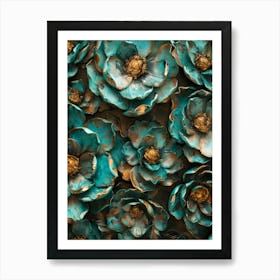 Teal Flowers Wall Art Art Print