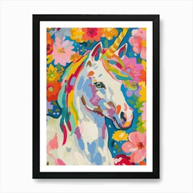 Unicorn Painted Portrait Floral Rainbow 1 Art Print