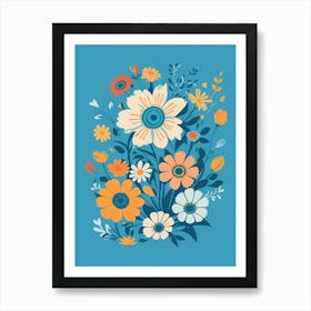 Beautiful Flowers Illustration Vertical Composition In Blue Tone 35 Art Print