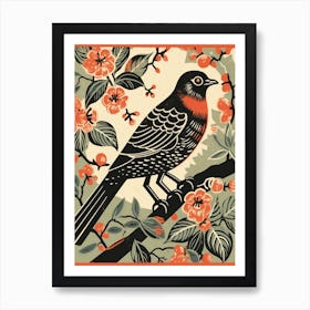 Vintage Bird Linocut Cuckoo 4 Art Print
