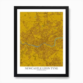 Newcastle Upon Tyne Yellow Blue Map Art Print