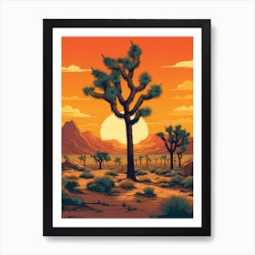 Joshua Tree At Sunrise In Retro Illustration Style (2) Art Print