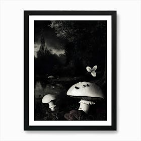 Dark Gothic Black And White Mushrooms Art Print