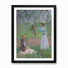 Blanche Hoschedé At Her Easel With Suzanne Hoschedé Reading By Claude Monet Art Print