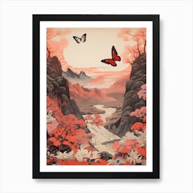 Red Tones Butterfly Japanese Style Painting 1 Art Print