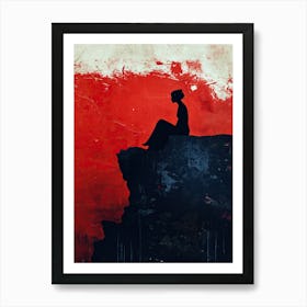 Woman Sitting On Cliff Art Print