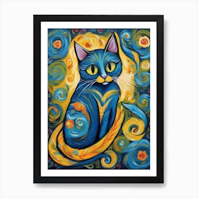 Blue Cat Painting Art Print