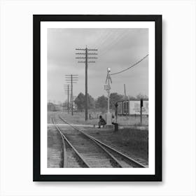 Men Sitting On Signal Tower Beside Railroad Track, Morgan City, Louisiana By Russell Lee Art Print
