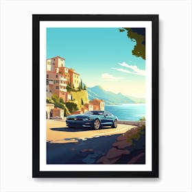 A Ford Mustang In Amalfi Coast, Italy, Car Illustration 2 Art Print