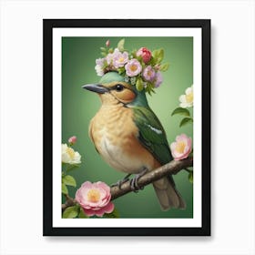 Bird With Flower Crown Art Print