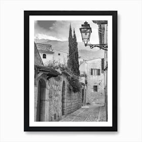 Narrow alley at Soller, old mediterranean town in Tramuntana mountains on Mallorca, Spain Art Print