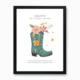 Aquarius Cowboy Boots Zodiac Preppy Western Cowgirl Art Print