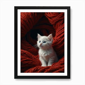 Kitten In Red Yarn Art Print