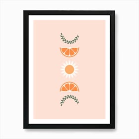Floral Fruit Moon Phases Peach Art Print