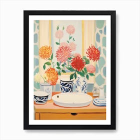 Bathroom Vanity Painting With A Dahlia Bouquet 3 Art Print