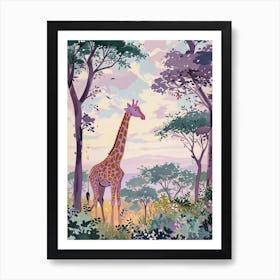Giraffes By The Tress Illustration 4 Art Print