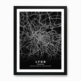 Lyon France Black Map Poster