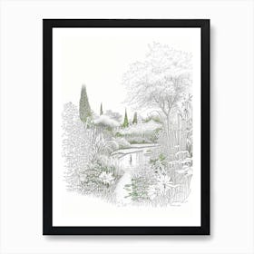 Claude Monet’S Garden, France Vintage Pencil Drawing Art Print