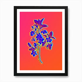 Neon White Plum Flower Botanical in Hot Pink and Electric Blue n.0318 Art Print