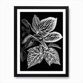 Wild Strawberry Leaf Linocut Art Print