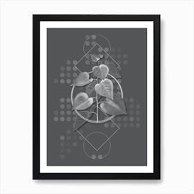 Vintage Quaking Aspen Botanical with Line Motif and Dot Pattern in Ghost Gray Art Print