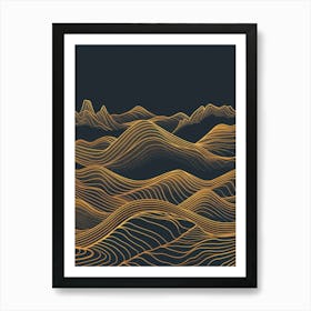 Golden Wavy Lines Art Print