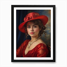 Victorian Woman In Red Hat 1 Art Print