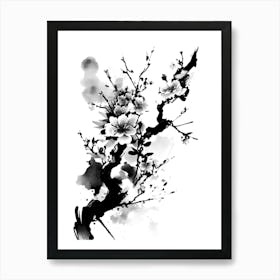 cherry blossom black and white art Art Print
