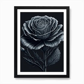 A Carnation In Black White Line Art Vertical Composition 57 Art Print