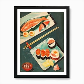 Japanese Sushi Platter Mid Century Modern Art Print