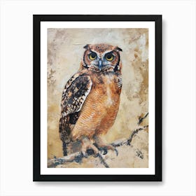 African Wood Owl Japanese Painting 8 Art Print