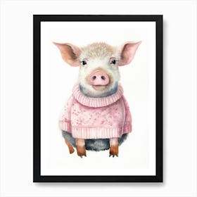 Baby Animal Watercolour Pig 1 Art Print