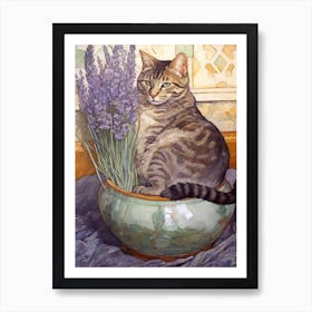 Lavender With A Cat 4 Art Nouveau Style Art Print