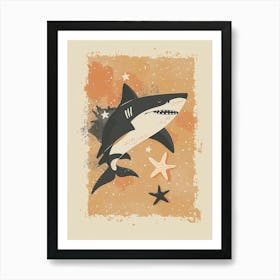 Shark & Starfish Modern Storybook Style 2 Art Print