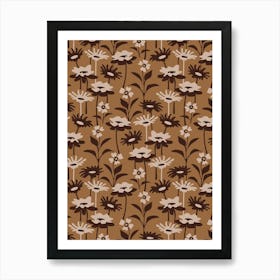 GARDEN MEADOW Floral Botanical Flowers Wildflowers in Brown Neutral Earth Tones Art Print