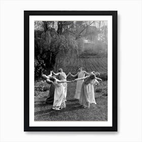 Circle of Witches Dancing - Ritual Pagan Ladies Dance 1921 Vintage Art Deco Remastered Photograph - Spiritual Witchy Fairytale Fairies Witchcraft Spells Calling the Moon Goddess Selene Mayday or Midsummer 1 Art Print