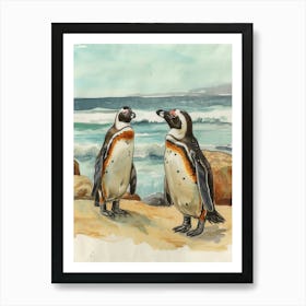Humboldt Penguin Boulders Beach Simons Town Watercolour Painting 1 Art Print