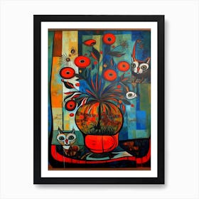 Proteas With A Cat 2 Surreal Joan Miro Style  Art Print